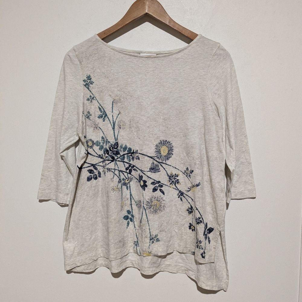 J Jill Textured Vines Tee Cream M Petite